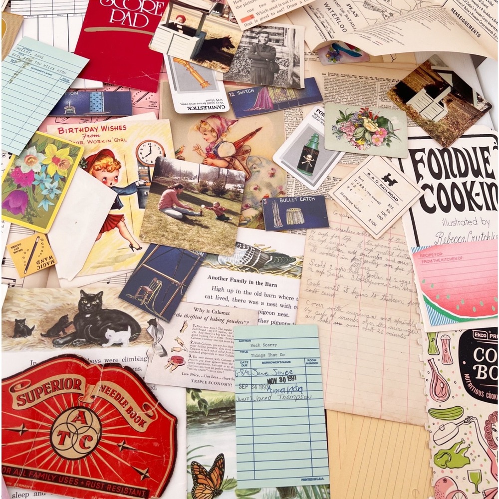TRUE Vintage Paper Ephemera 25‎ Pcs Mixed Postcards Photos Ads Junk Journal Kit